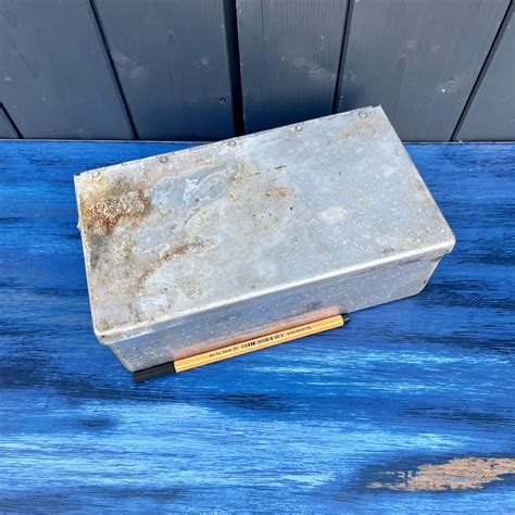 vintage metal box with hinged lid|steel storage boxes with lids.